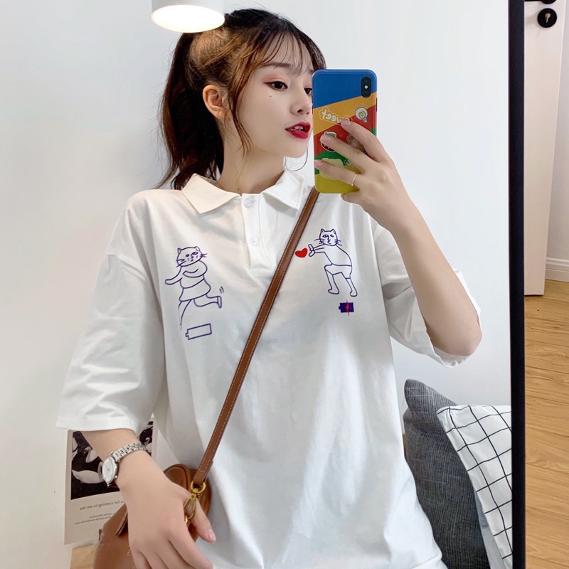 Áo Nữ Form Rộng, Áo Thun Polo Nữ Có Cổ Trụ Đẹp Chất Cotton Form Unisex In Cặp Đôi Chú Thỏ Hóm Hỉnh Cutee TTQ0092