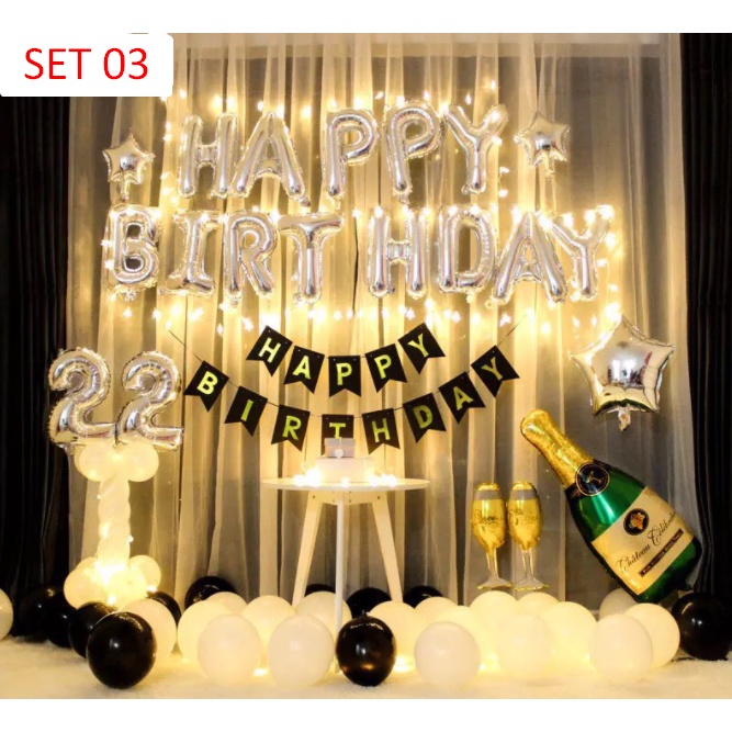 (Nhiều mẫu) Full set bong bóng SỐ TUỔI +  ĐÈN LED trang trí sinh nhật lung linh