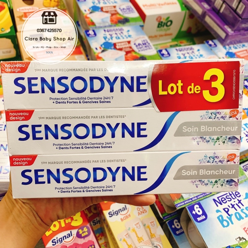 (Air/ có bill) Kem đánh răng Sensodyne của Pháp sét 3 tuýp (3x75g)