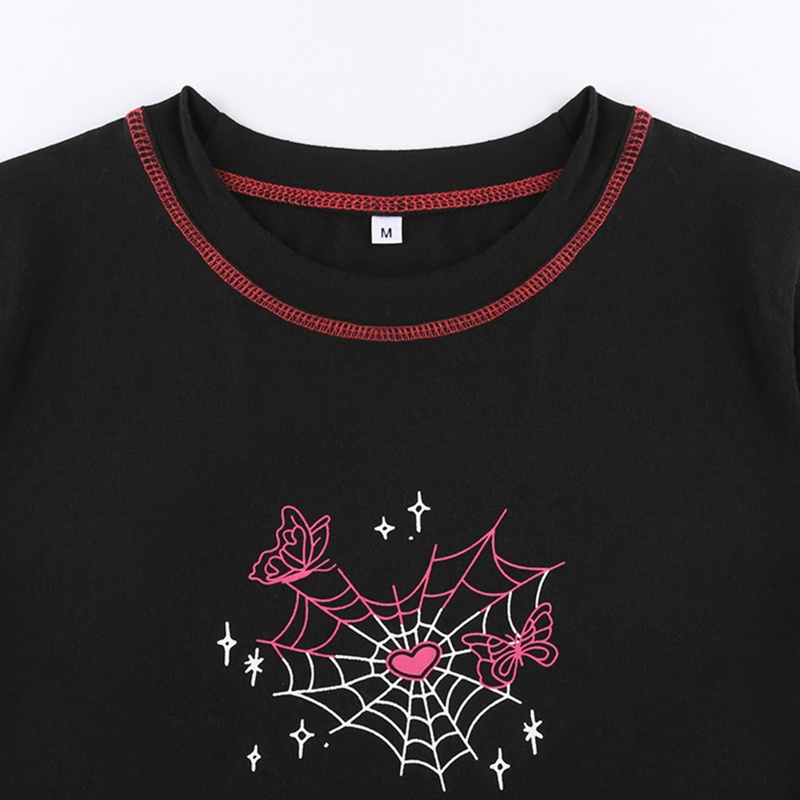 Áo Thun Nữ Ngắn Tay In Hình Trái Tim Và Bướm Phong Cách Harajuku