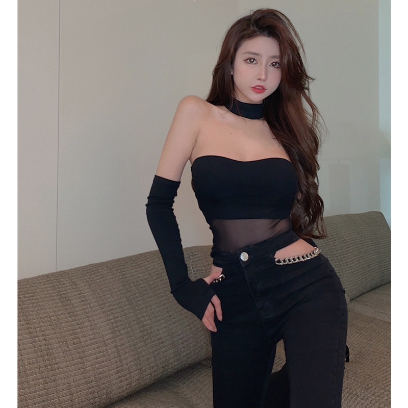 Bộ Áo Tay Phối Lưới + Quần Jean Rách Thời Trang Mùa Hè Dễ Phối Đồ Cho Nữ