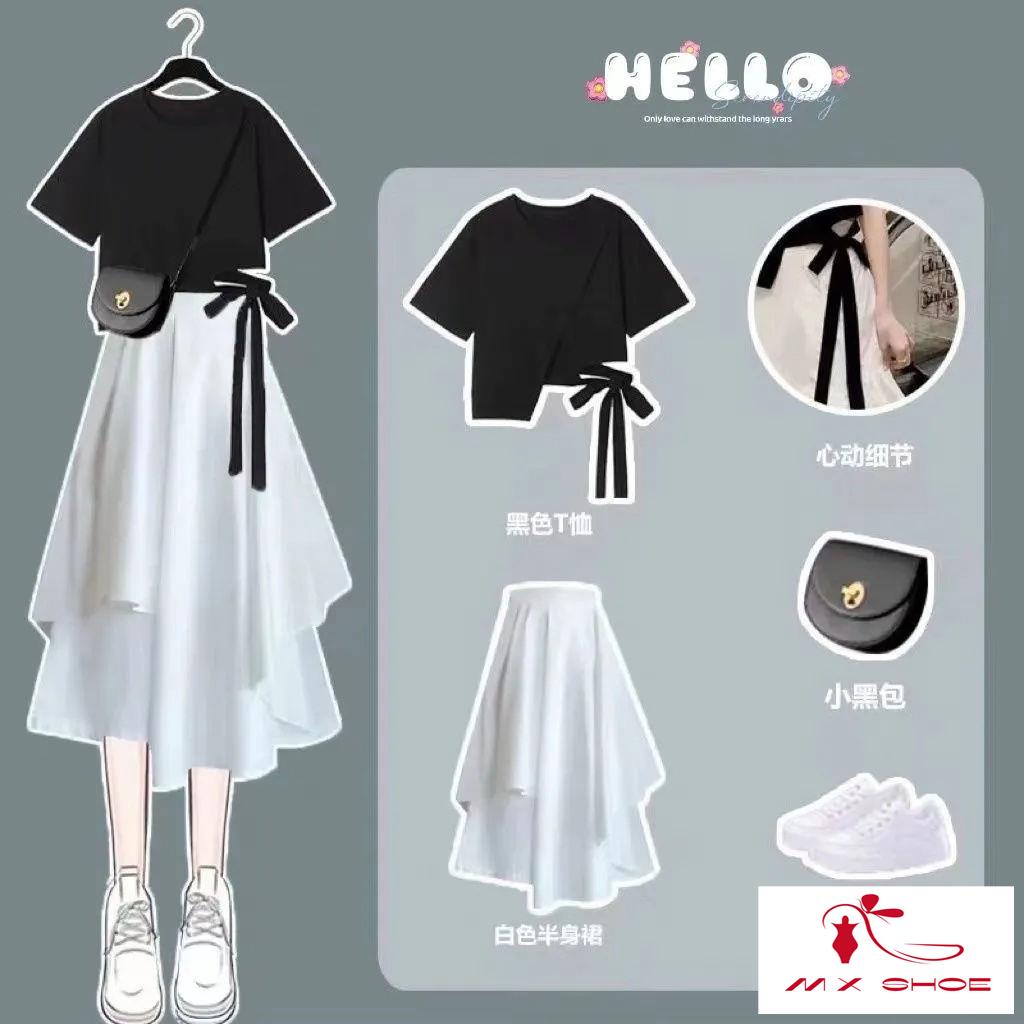 Set Áo Thun Tay Ngắn Dáng Rộng Phối Chân Váy Thời Trang 2023 Cho Nữ