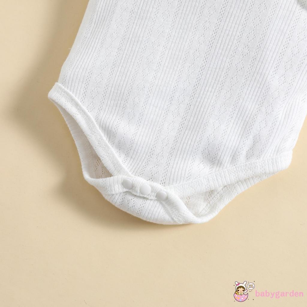 BABYGARDEN 6months-3years Baby Girl Outfits, Solid Color Sleeveless Ruffles Decor Sling Romper + Elastic Waist Ribbed