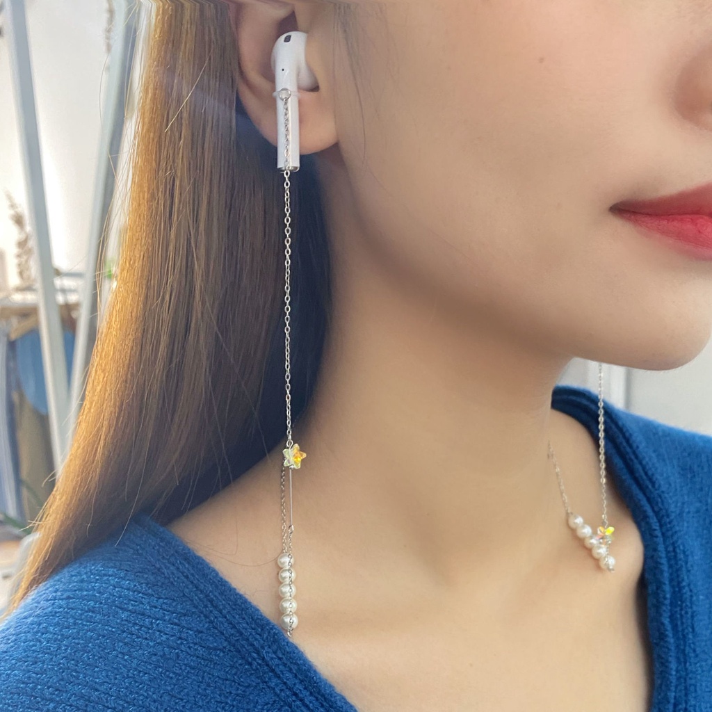 Dây Đeo Tai Nghe Bluetooth Không Dây Chống Rơi Đính Ngọc Trai