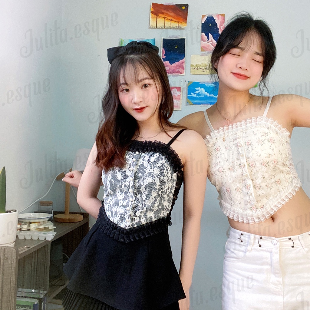 Áo bra ren hoa nhí, bra nữ có đệm mút điệu đà đính khuy ngọc, dáng croptop thu hút mọi ánh nhìn