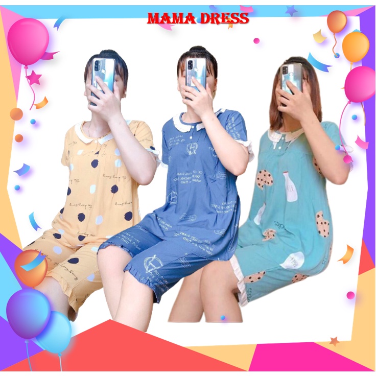 Bộ lanh cộc tay mùa hè cho mẹ bầu và sau sinh Mama Dress thiết kế HỌA TIẾT đẹp, màu sắc thanh lịch, nhẹ nhàng giá rẻ B41