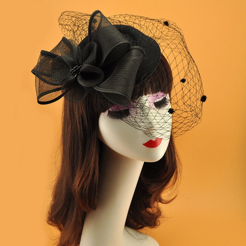 Flgo Kẹp Tóc Hình Nơ Lưới Phong Cách Retro Mới Lạ Kèm Mạng Che Mặt Dành Cho Lễ Hội Cài Tóc