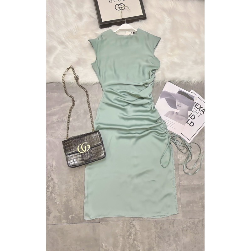 [Mã SKAMA06 giảm 8% tối đa 50K đơn 250K] VNU271 - VÁY LỤA XANH NGỌC TAY HẾN RÚT SƯỜN | BigBuy360 - bigbuy360.vn