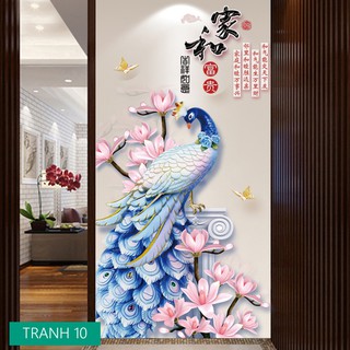TRANH ?CÔNG PHƯỢNG HOÀNG XANH 3D Dán Tường, Decor Nhà Cửa, Đẹp Như Tranh Vẽ