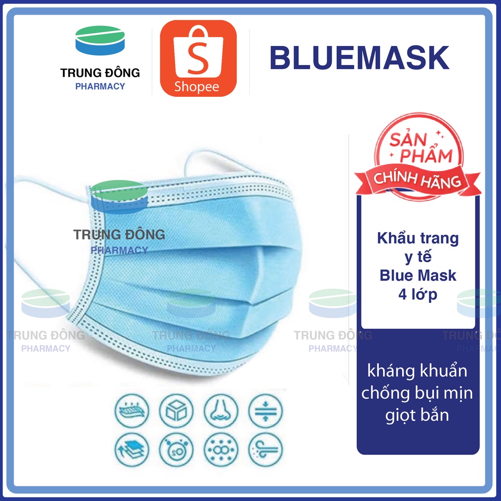 Khẩu trang y tế Blue Mask 4 lớp kháng khuẩn chống bụi mịn giọt bắn - Trung Đông pharmacy