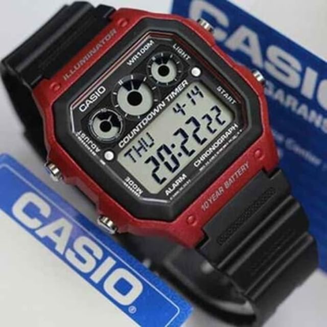 Đồng hồ nam CASIO AE-1300WH-4AVDF Dây nhựa đen - Viền đỏ - Pin 10 năm - Chống nước , bảo hành 12 tháng