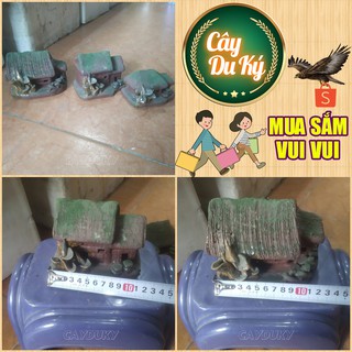 Bộ 3 Tượng nhà mái rơm gốm sứ Bát Tràng làm mô hình trang trí tiểu cảnh, trang trí bể cá