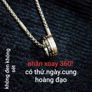 Set dây chuyền + nhẫn xoay 3 lớp titan không đen không gỉ