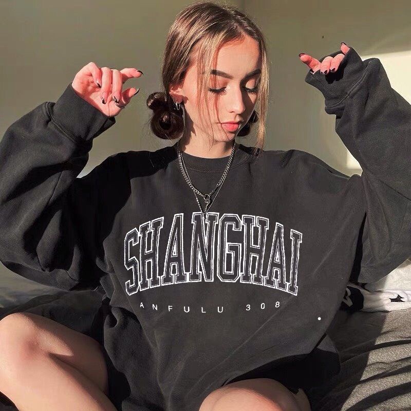 Áo Sweater Form Rộng Unisex Cổ Tròn Phong Cách Đường Phố Âu Mỹ