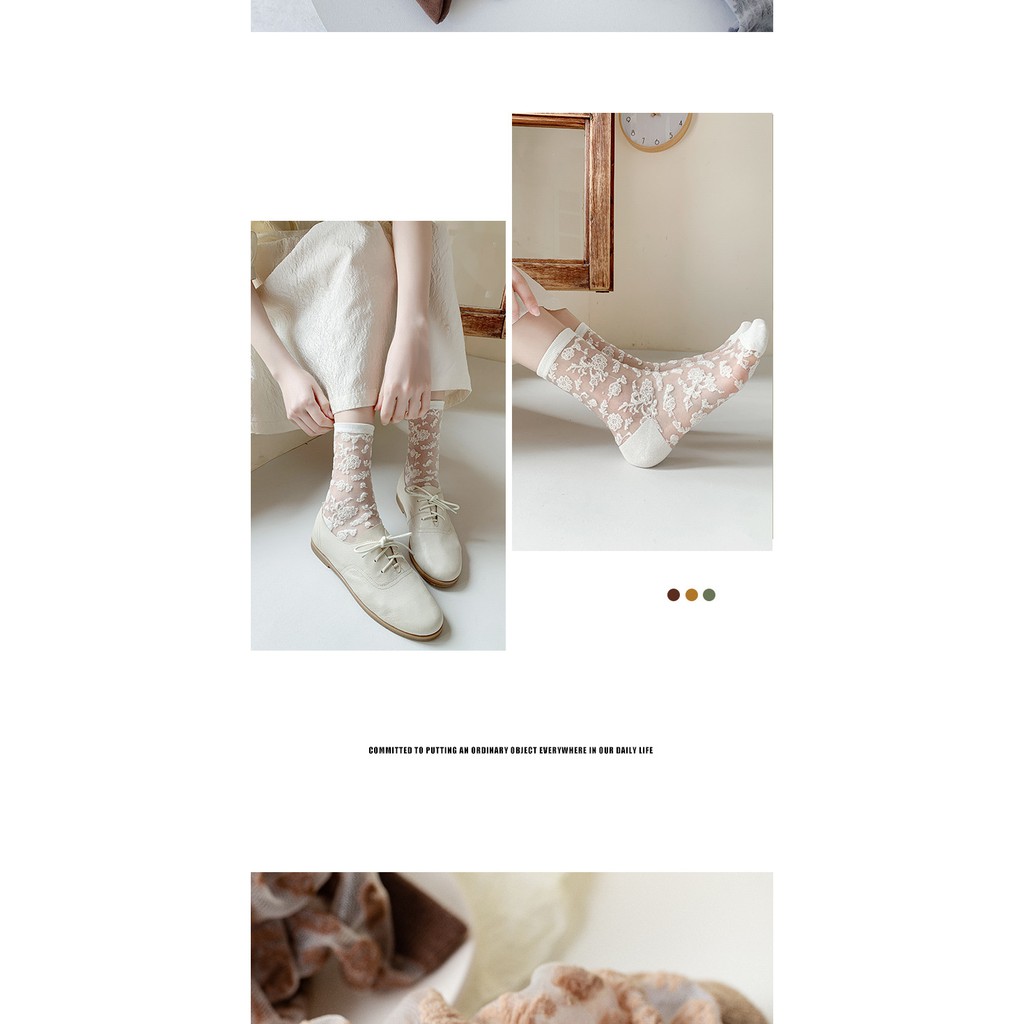 Tất ren Lolita Cổ cao Dễ thương Vớ ren JK Cao cổ Chất lụa mềm Cute