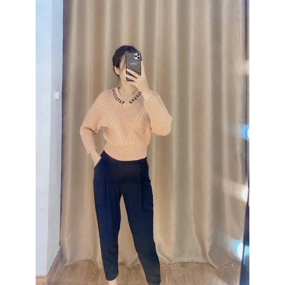 Áo len cánh dơi nữ cổ tim tay dài chất len vặn thừng dày dặn siêu ấm lên dáng siêu điệu đà