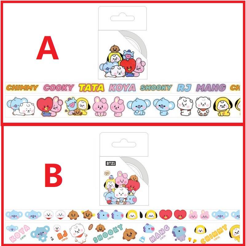 Set 2 Cuộn Băng Dính In Hình BTS BT21 Đáng Yêu Trang Trí Sổ Tay Diy