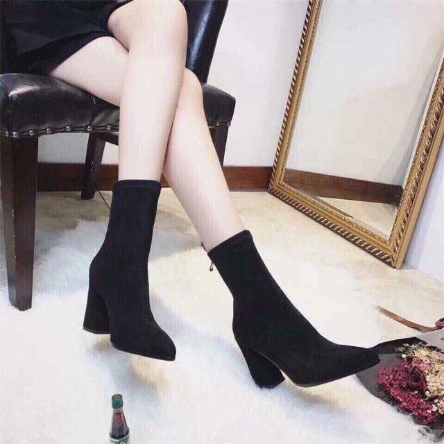 [Siêu sale] Giày boots nữ I Bốt lửng da lộn khoá sau gót vuông 8p siêu hót bán chạy nhất 2019