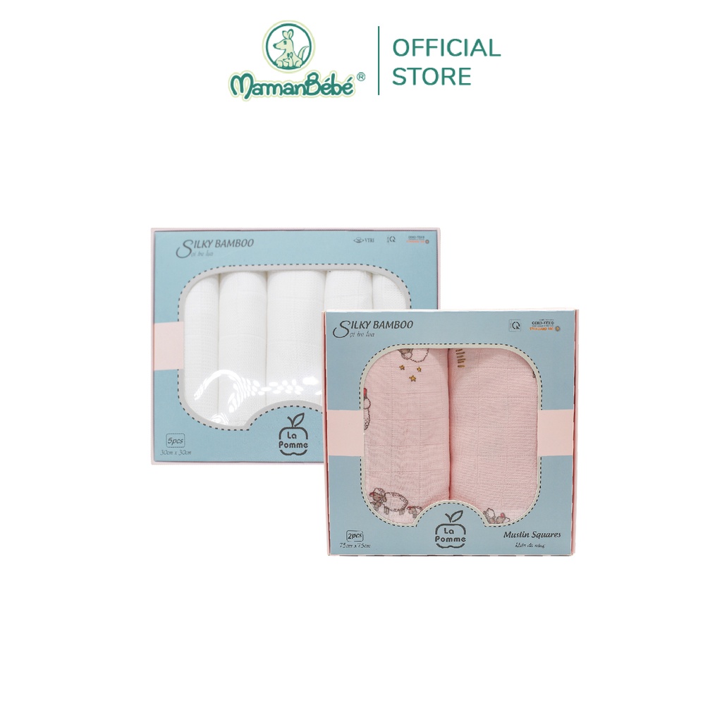 Combo K001 sét 5 khăn (30x30cm) &amp; K002 sét 2 khăn (75x75cm) la pomme màu Trắng