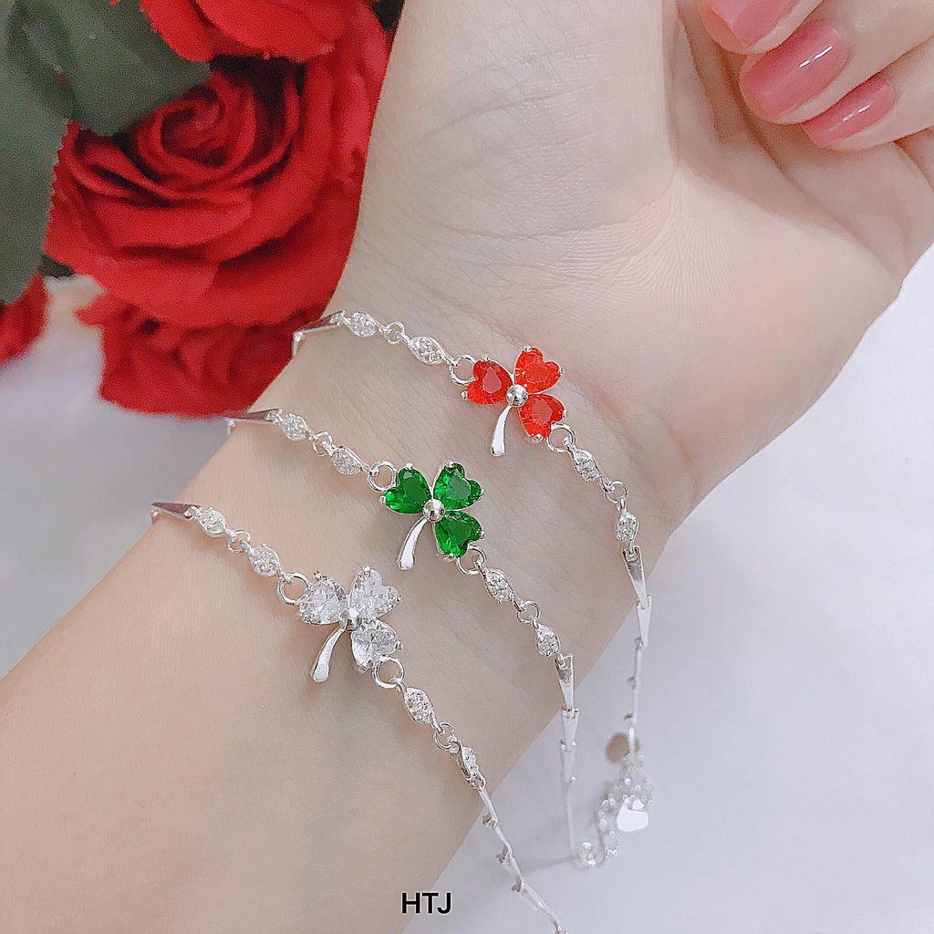 Lắc tay cỏ ba lá, cỏ 4 lá, cánh bướm cát tường may mắn - HTJ - VTN05 Bạc ta S999