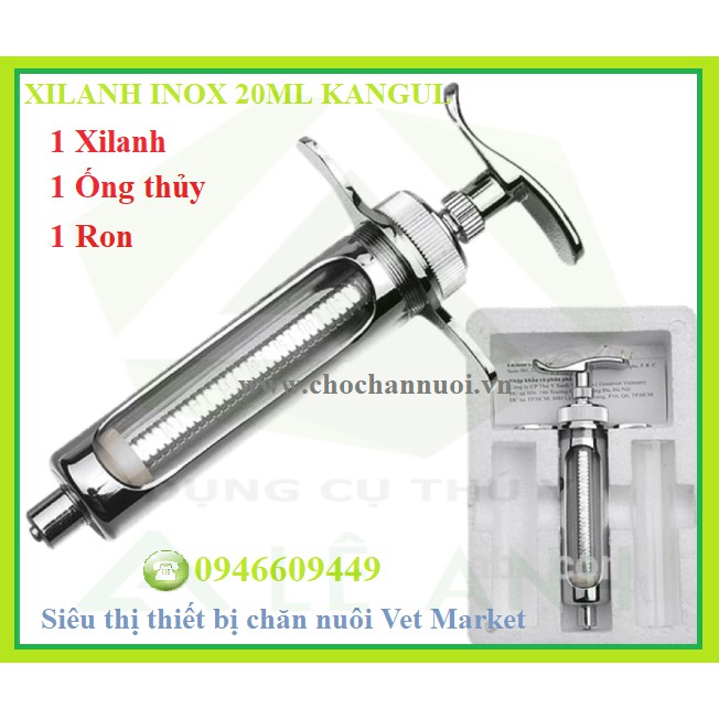 Xilanh inox 20ml Kangul cao cấp - Bơm tiêm inox 20ml kangul chính hãng tặng kèm ống thủy