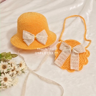 Set túi mũ sợi thô cho bé gái