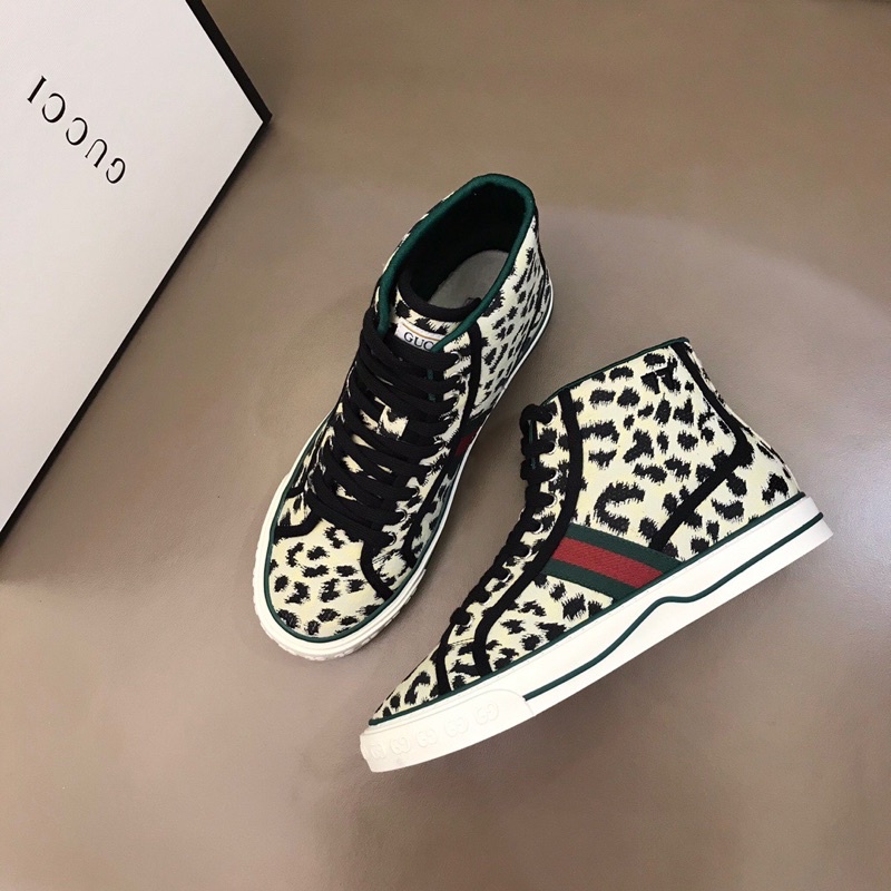 Giày thể thao unisex cổ cao thương hiệu Gucci GC cao cấp bản màu da beo cá tính