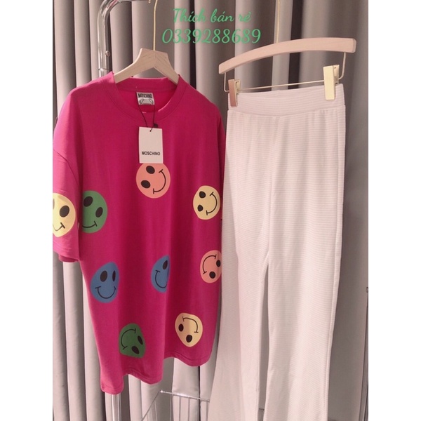 ( Xã kho) SET QUẦN ỐNG RỘNG MẶT CƯỜI COTTON TÚI ZIP HÌNH THẬT