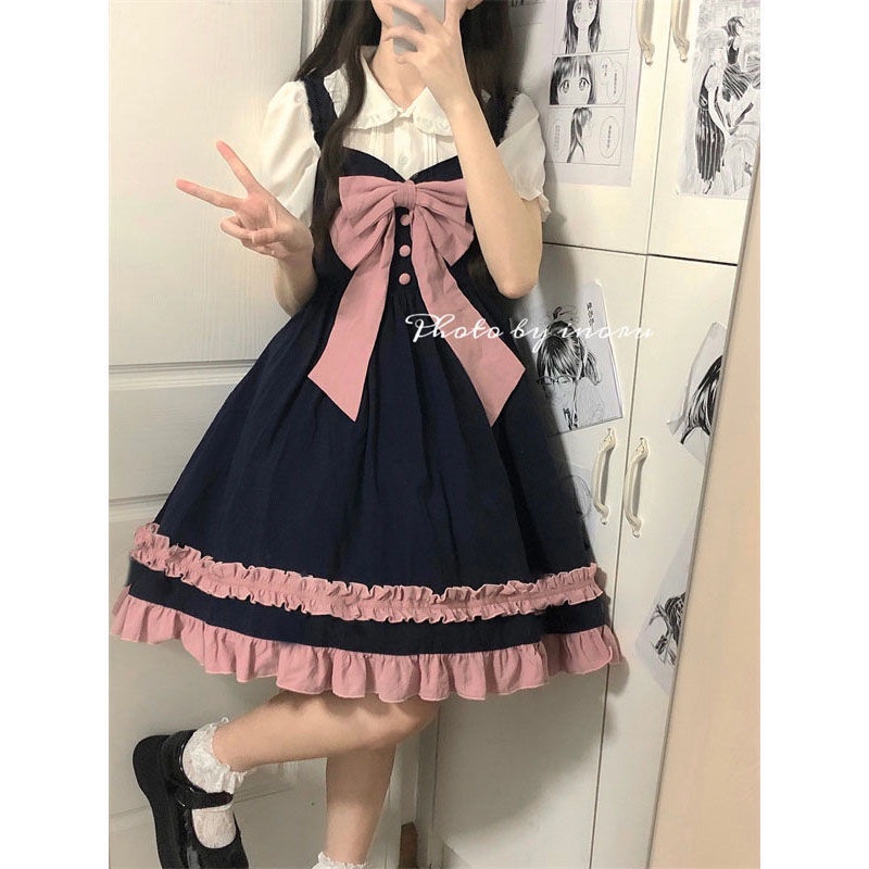 Hàn quốc.Set Đầm Lolita Nhật Bản Kèm Dây Cột Nơ Ngọt Ngào Cho Nữ Sinh .váy đầm.váy mùa hè nữ.váy