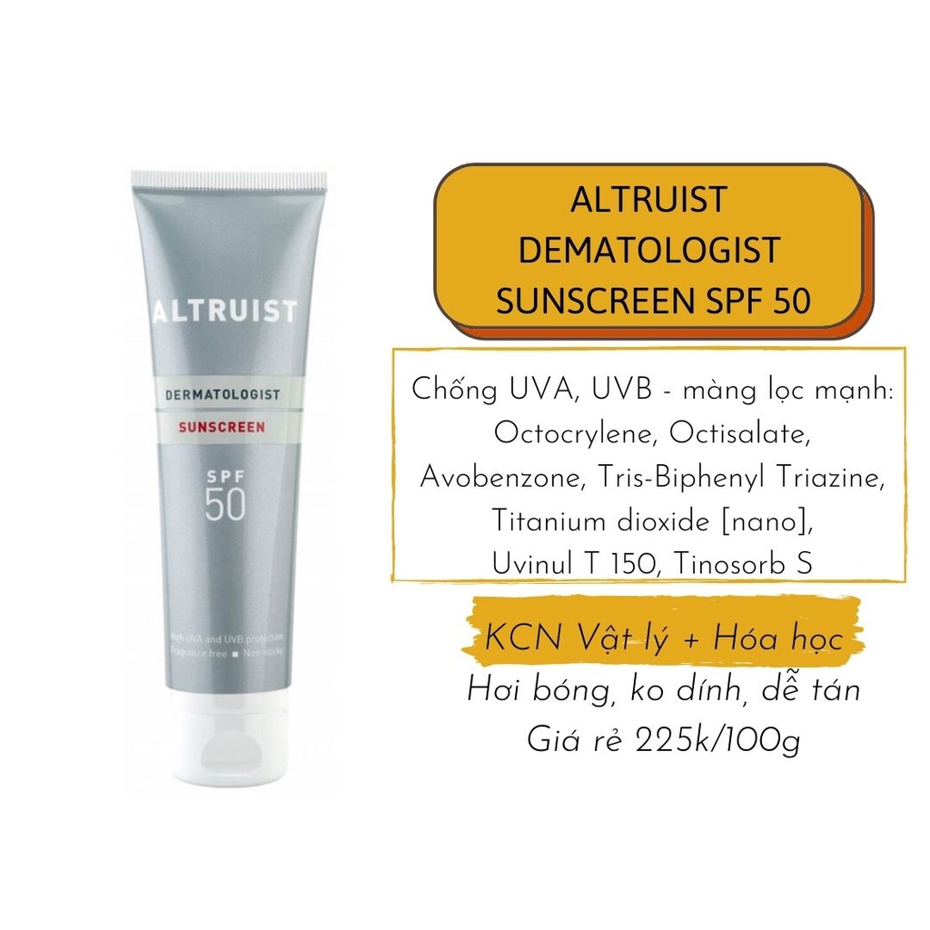 Kem chống nắng Altruist Dermatologist Sunscreen cho da nhạy cảm, phổ rộng cho mặt và body toàn thân