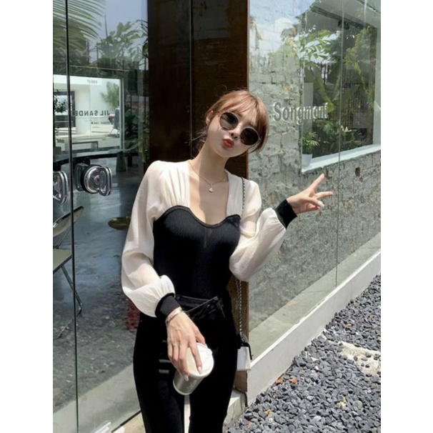 Áo tiểu thư tay voan cồ vuông bo tay