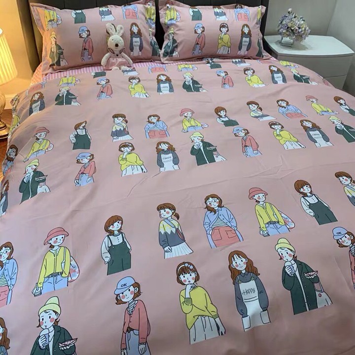 Bộ chăn ga gối drap giường chất cotton poly họa tiết những cô gái