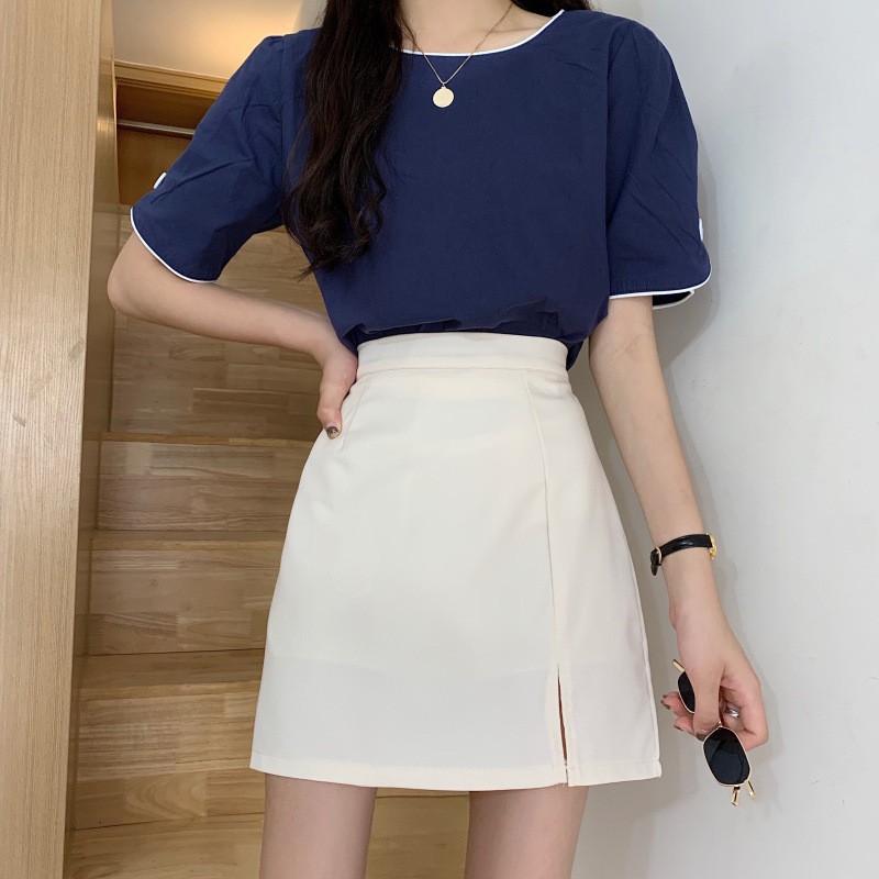 Váy chữ A ngắn xẻ trước màu trắng CRCAV16 | BigBuy360 - bigbuy360.vn