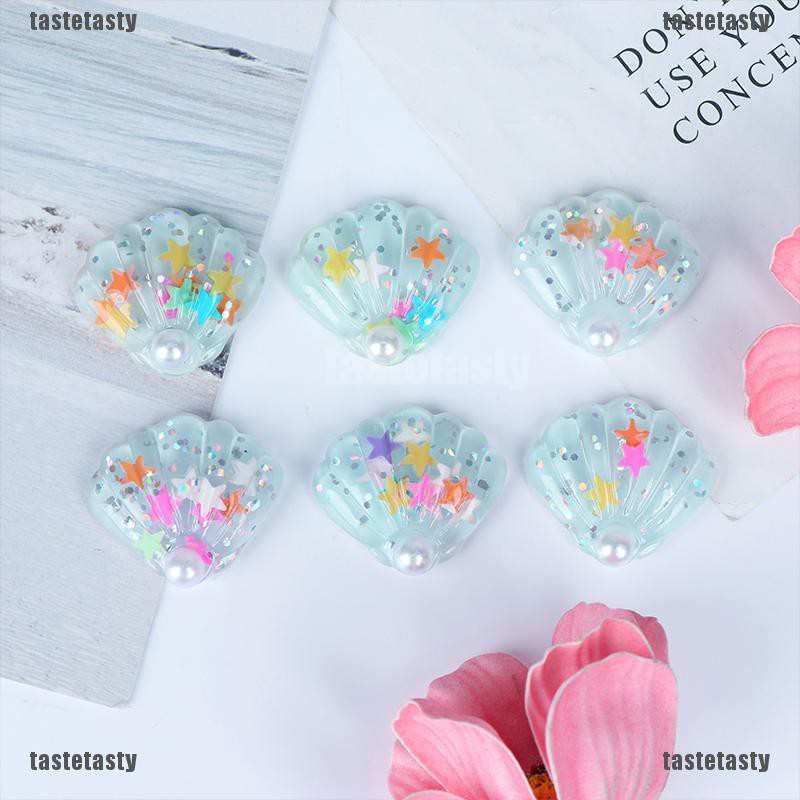 Set 6 Vỏ Sò Nhựa Resin Lấp Lánh Trang Trí Sổ Tay / Đồ Thủ Công / Giáng Sinh