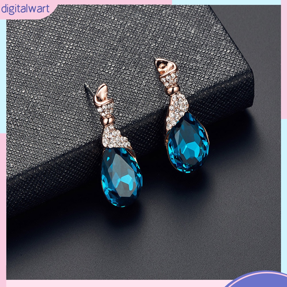 Bộ Vòng cổ + Bông Tai Đính Đá Hình Giọt Nước Cho Nữ