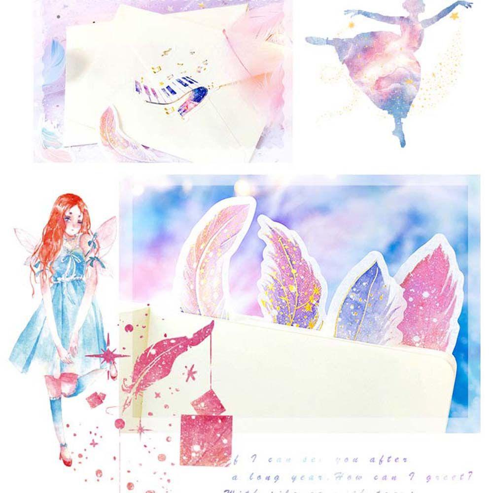 Nhãn Dán Trang Trí Sổ Tay Thủ Công Hình Hành Tinh Phối Lông Vũ Màu Nước Dành Cho Trẻ Em