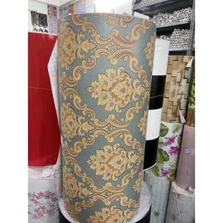 1M x 45cm Giấy dán tường có sẵn keo - hoa văn vàng nền xám đậm