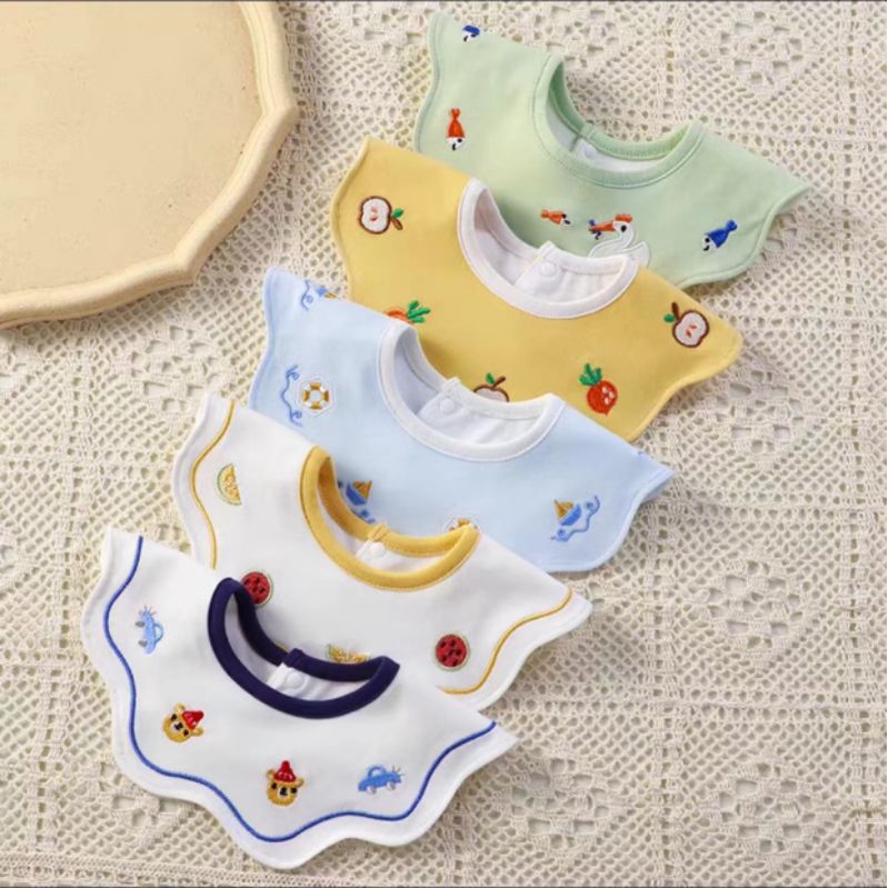 Yếm tròn cotton thêu 360 yếm ăn dặm