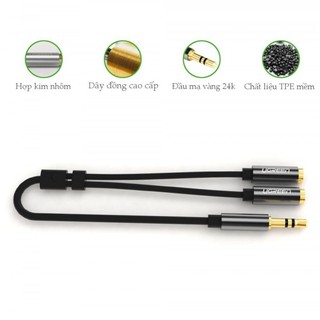 Cáp chia 2 cổng audio 3.5mm 1 đầu đực ra 2 đầu cái 20cm ugreen av123 10532 - hàng chính hãng