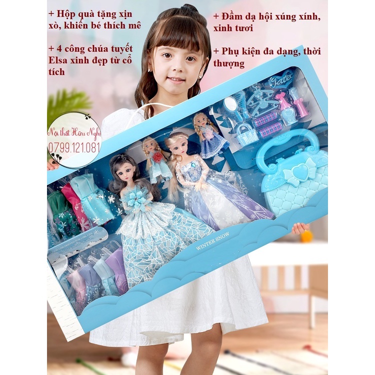 (shop có nhận gói quà liên hệ )Bộ đồ chơi búp bê Barbie [Công chúa tuyết Elsa]-Hộp quà tặng sang trọng cho bé