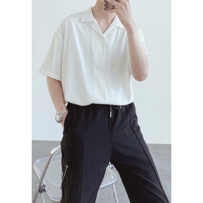 Áo sơ mi tay ngắn nam nữ form rộng sơ mi cổ vest unisex tay lỡ, chất vải lụa mịn chống nhăn - Azila - SM21