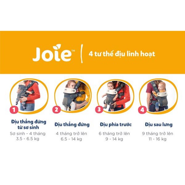 Địu ngồi Joie Savvy cao cấp tư thế cho bé từ sơ sinh đến 15kg