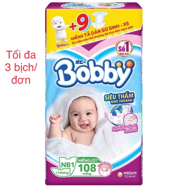 Miếng lót sơ sinh Bobby newborn 1 (108 miếng)/ newborn 2 (60 miếng)