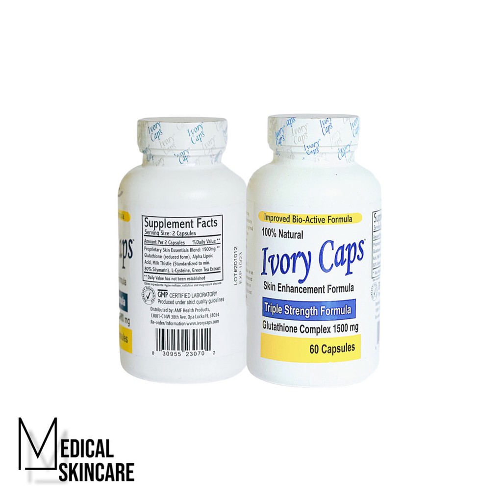 Viên Uống Trắng Da Ivory Caps Triple Strength Formula Glutathione 1500mg 60 viên - Hỗ trợ Trắng Da