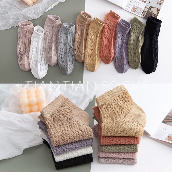 TIAN TIAN T161 Vớ tất ngắn cổ Cotton Cổ Thuyền Thoáng Khí Mỏng Nhẹ Màu Trơn Chống Trượt Dễ Phối Đồ Thời Trang Mùa Hè Phong Cách Nhật Bản Cho Nữ