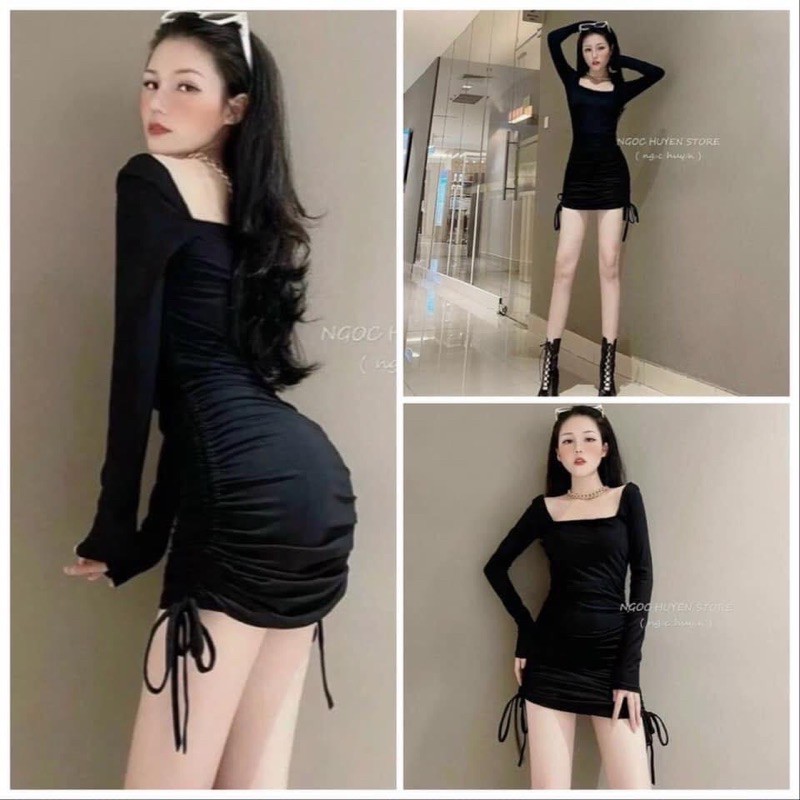 ĐẦM TAY DÀI CỔ VUÔNG RÚT DÂY và SÉT ÁO CROPTOP khoá kéo hotgirl