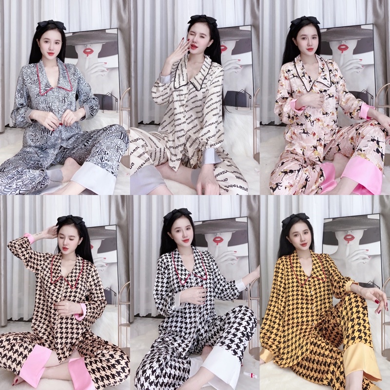 sét đồ bộ mặc nhà nữ thiết kế hot nhất hiện nay, pijama nữ tay dài quần dài lụa mango latin satin lụa xịn, đồ ngủ giá rẻ