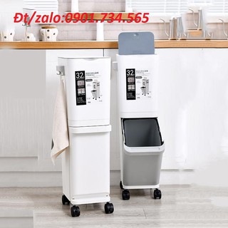 Thùng Rác 2 ngăn có bánh xe _ thùng rác phân loại rác vô cơ và hữu cơ - Thùng Rác 2 ngăn có bánh xe