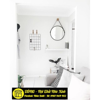 [Hình thật] Gương da bò (gương treo tường trang trí) D= 50cm