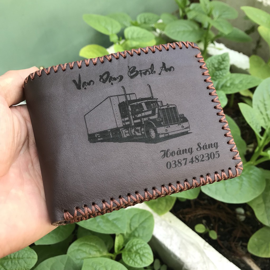 Ví Nam Da Bò Thật 100%, May Thủ Công Khắc Tên Bằng Laser Dáng Ngang TORUSA LEATHER Bảo Hành 12 Tháng